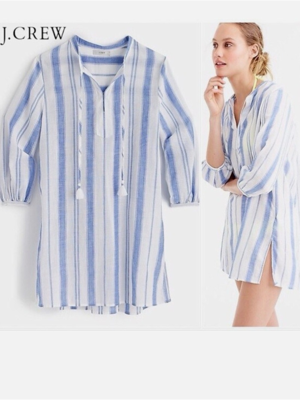 J.Crew Light Blue & White Striped Cotton Tunic Cover-Up XXXS